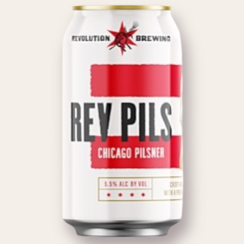 A 355ml Canof Beer from Revolution - Rev Pils | Lager - available from Grunting Growler Craft Beer)