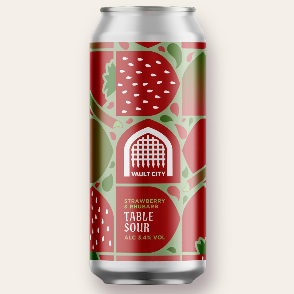 A 440ml Canof Beer from Vault City - Strawberry & Rhubarb Table Sour | Session Sour - available from Grunting Growler Craft Beer)