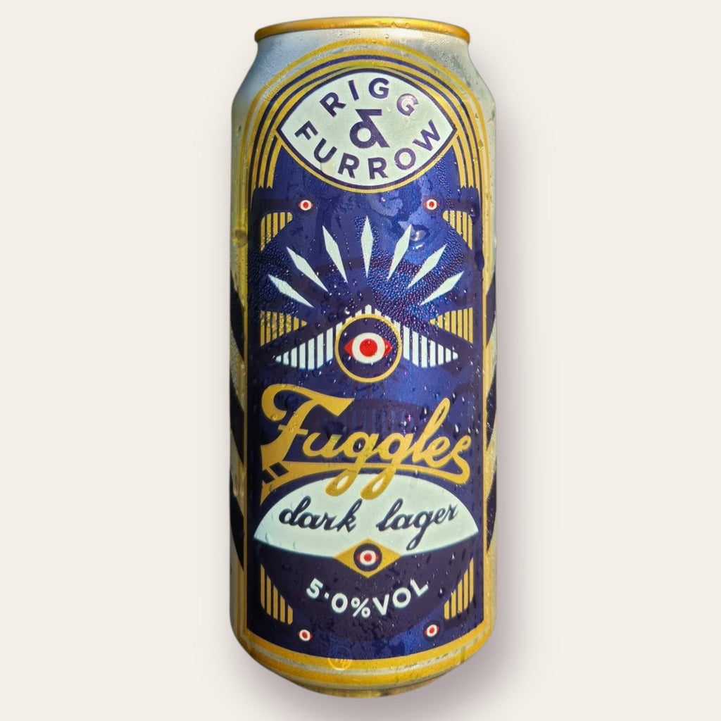 A 440ml Canof Beer from Rigg & Furrow - Fuggles | Dark Lager - available from Grunting Growler Craft Beer)