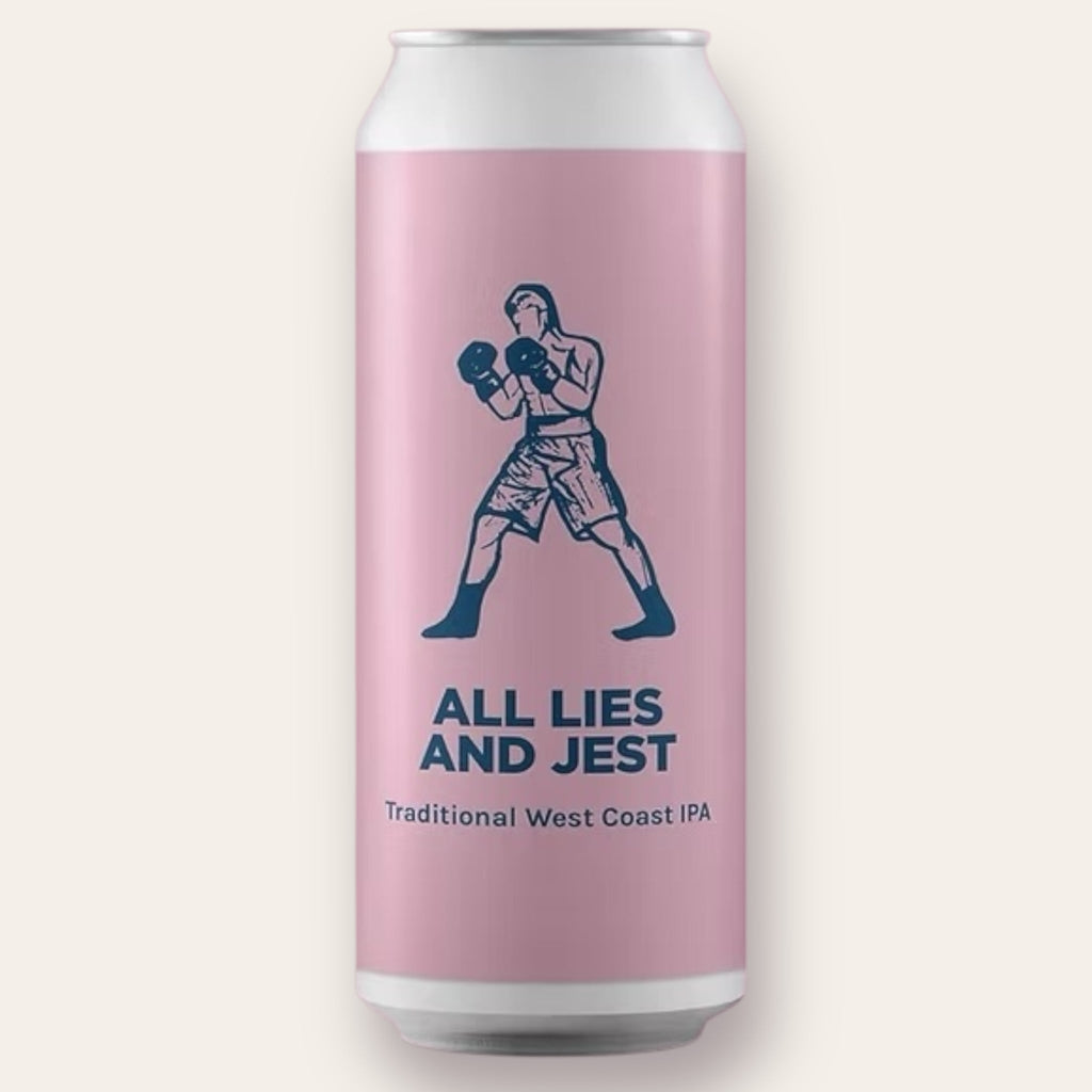A 440ml Canof Beer from Pomona Island - All Lies And Jest | West Coast IPA - available from Grunting Growler Craft Beer)
