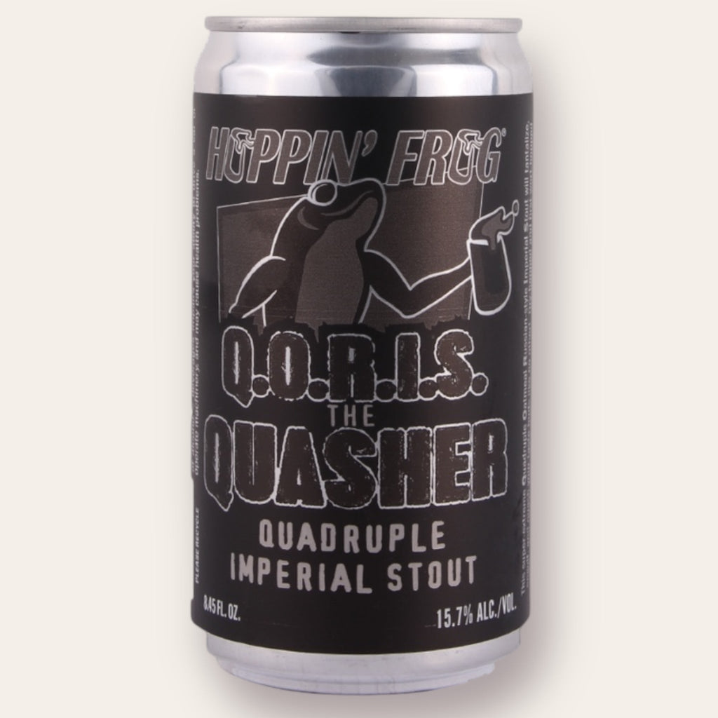 A 236ml Canof Beer from Hoppin' Frogs - Q.O.R.I.S The Quasher | Imperial Stout - available from Grunting Growler Craft Beer)