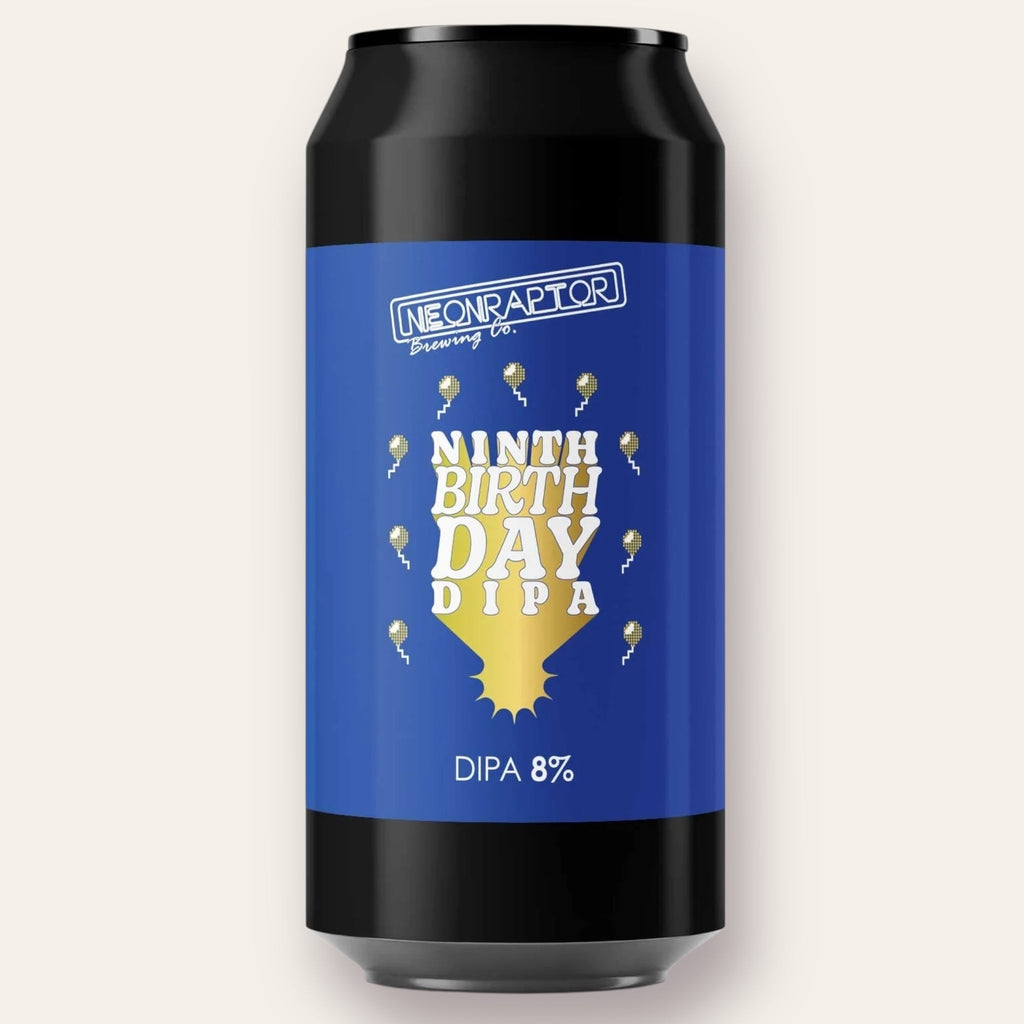A 440ml Canof Beer from Neon Raptor Brewing Co - Ninth Birthday DIPA | DIPA - available from Grunting Growler Craft Beer)