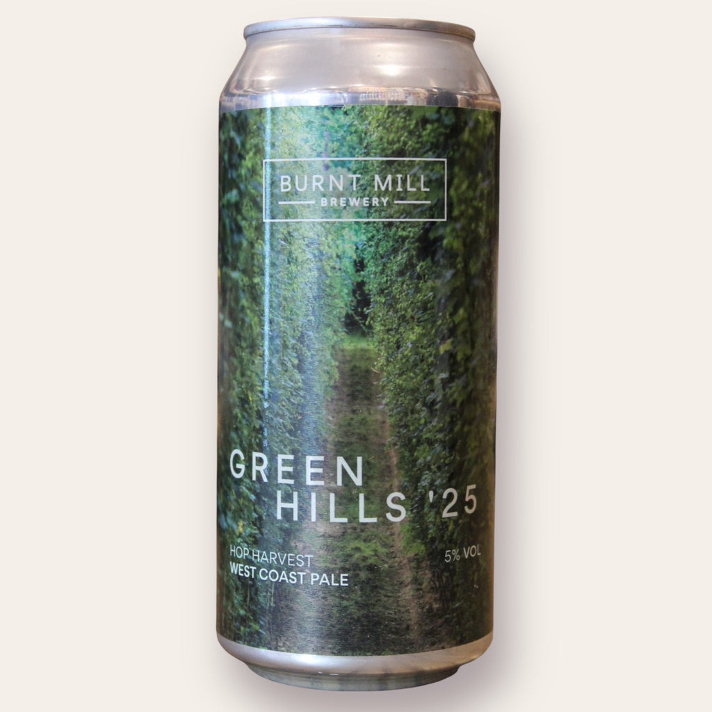 A 440ml Canof Beer from Burnt Mill - Green Hills '25 | Wet Hop Pale - available from Grunting Growler Craft Beer)