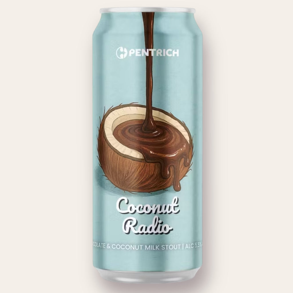 A 440ml Canof Beer from Pentrich - Coconut Radio | Coconut Milk Stout - available from Grunting Growler Craft Beer)