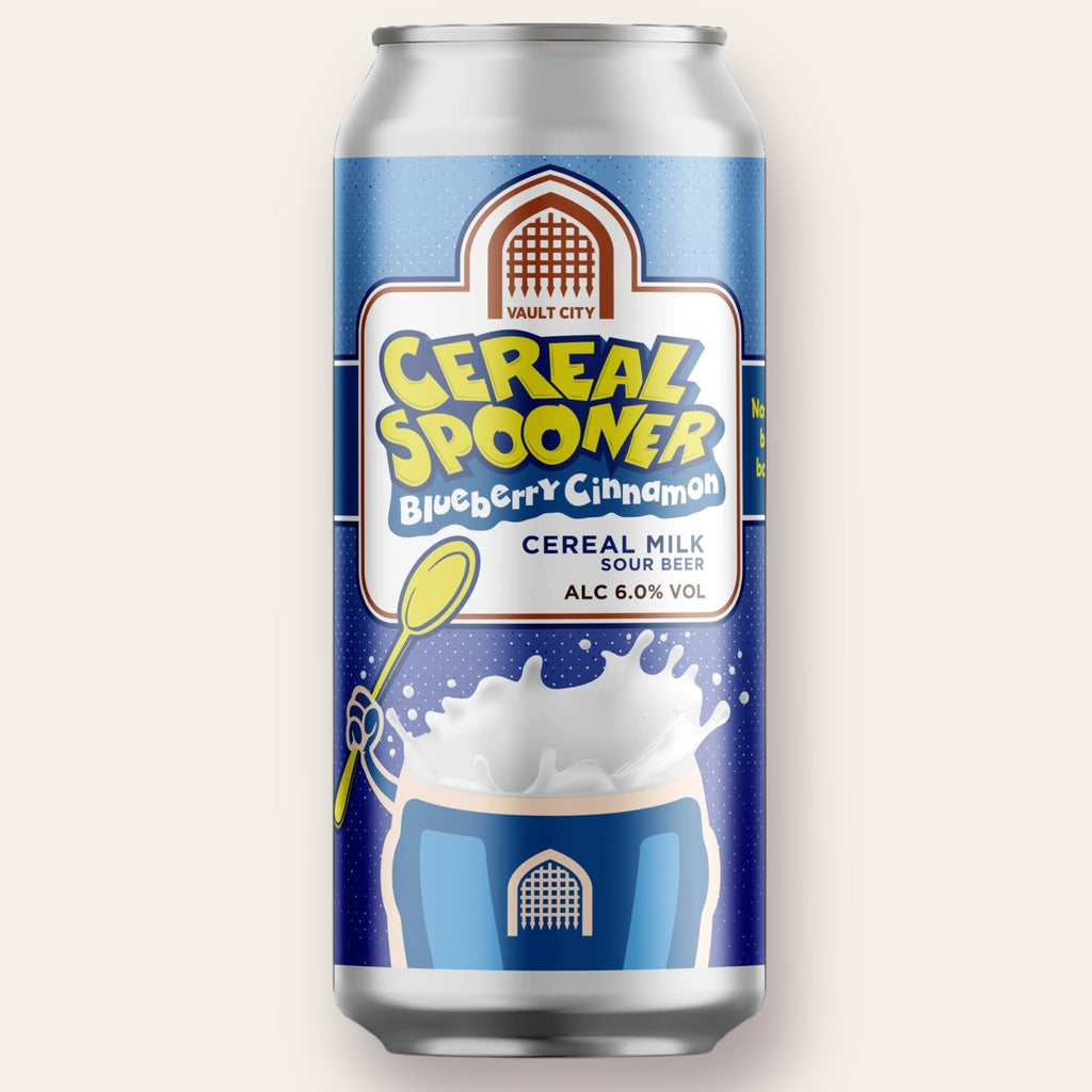 A 440ml Canof Beer from Vault City - Cereal Spoon | Blueberry Cinnamon Cereal Milk - available from Grunting Growler Craft Beer)