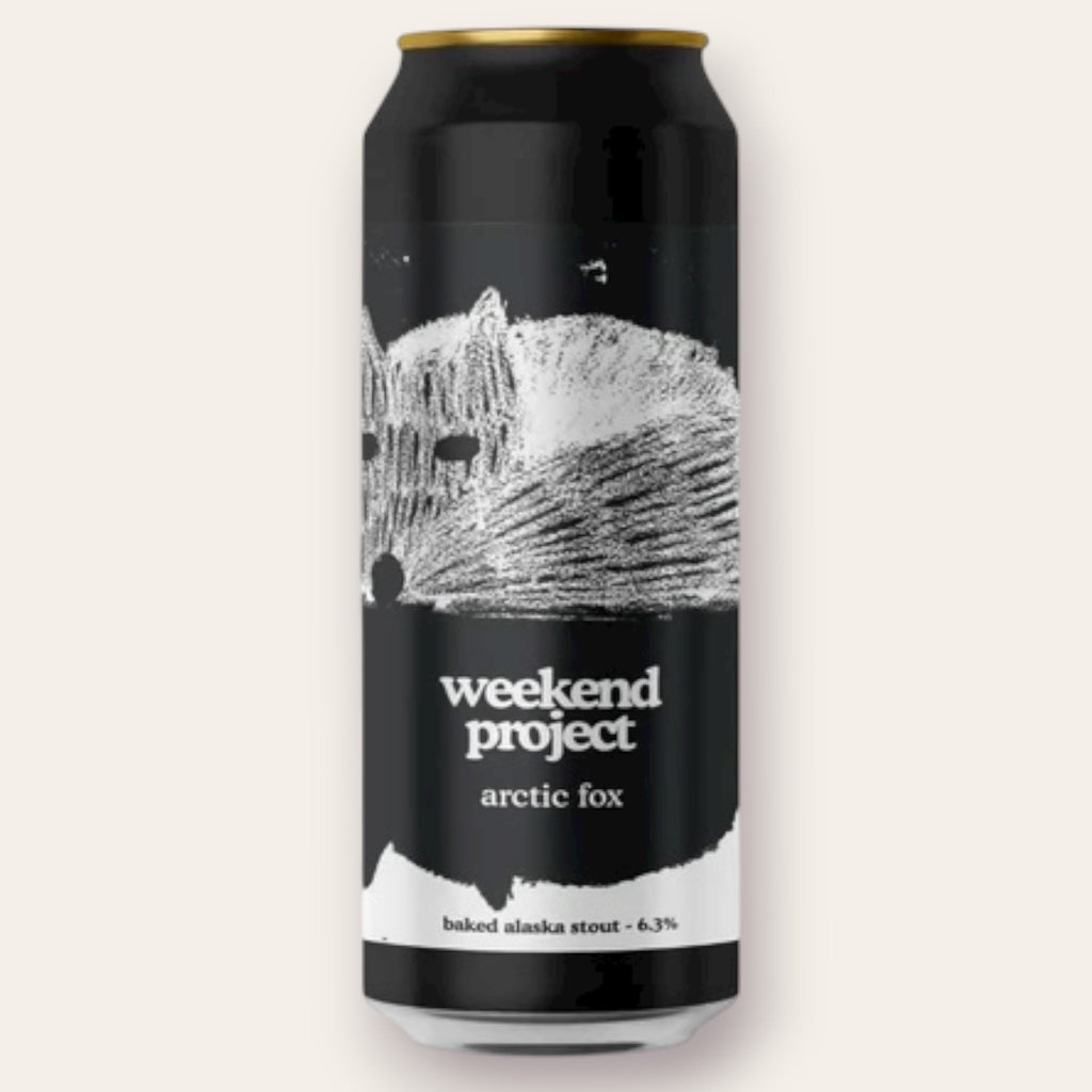 A 500ml Canof Beer from Weekend Project - Artic Fox | Baked Alaska Stout - available from Grunting Growler Craft Beer)