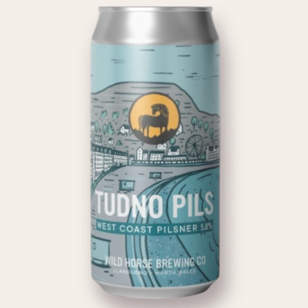 A 440ml Canof Beer from Wild Horse - Tudno | West Coast Pils - available from Grunting Growler Craft Beer)