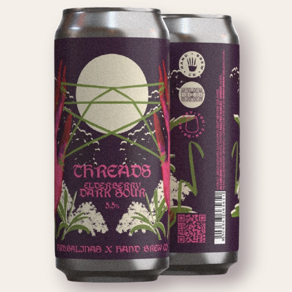 A 440ml Canof Beer from Hand Brew Co - Threads | Fruited Dark Sour - available from Grunting Growler Craft Beer)